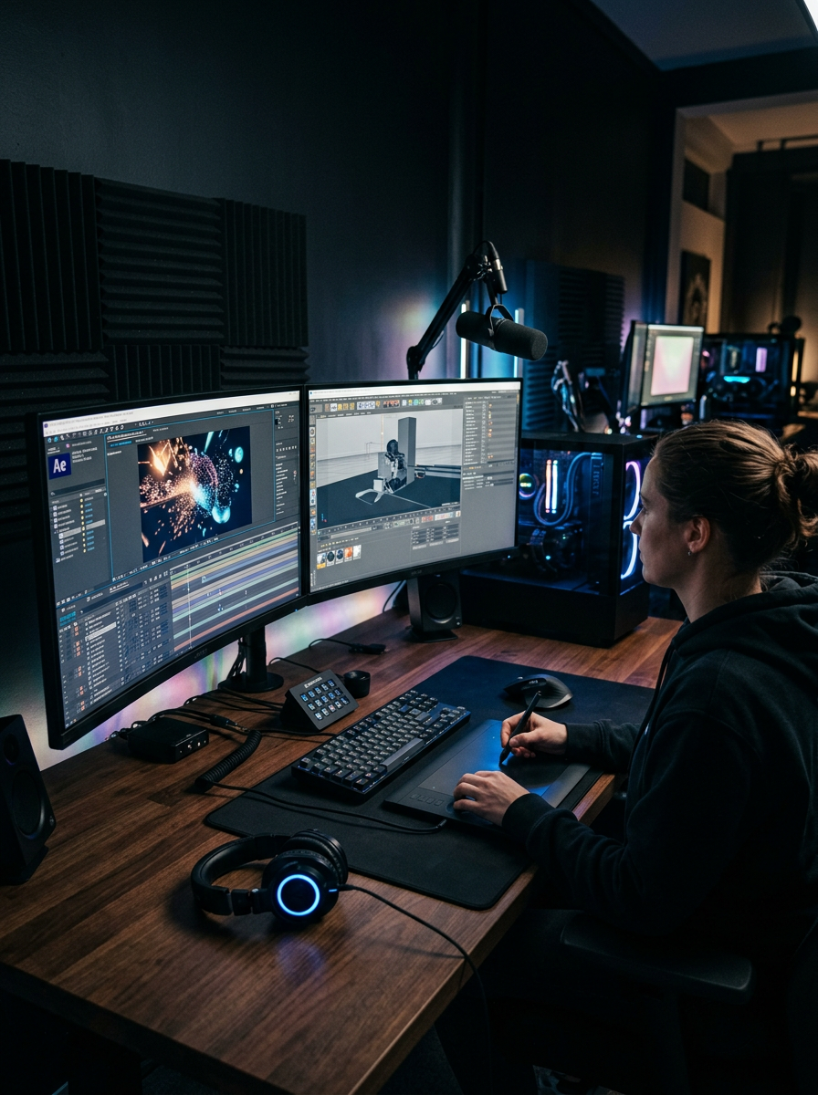 Behind the scenes motion design workstation at IntendedFX